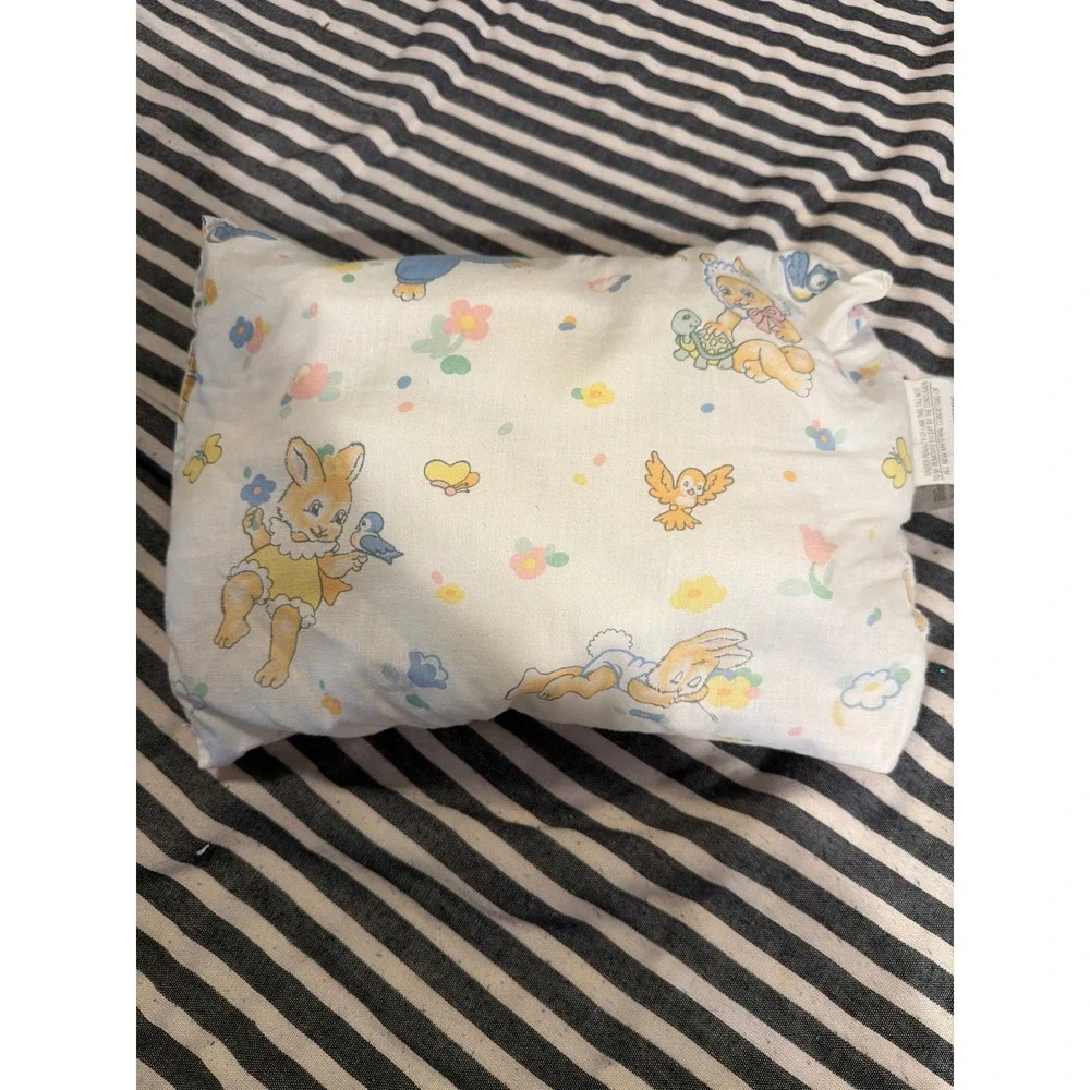 Vintage Charles D Owen Bunny Bird Turtle Pastel Nursery Small Decorative Pillow